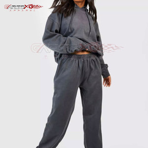 Regular Fit Women <b>Acid</b> Wash Winter Tracksuit with <b>Drop</b> Shoulder Hoodie and Baggy Joggers Custom Logo 100% Cotton - Product Image 3