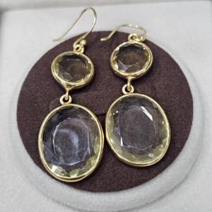 Pendientes colgantes hechos a mano de Plata de Ley 925 chapado en oro Natural corte ovalado limón cuarzo piedra preciosa estilo clásico joyería de moda - Product Image 4