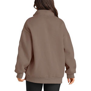 Fait sur mesure pour femme hiver demi-fermeture éclair col roulé polaire sweats couleur unie Streetwear avec Logo imprimé sur le devant - Product Image 5