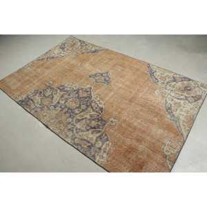 Vintage Rug, Area 4,6x7,2 ft Turkish Rug, <b>Brown</b> Blue Patchwork <b>Wool</b> Rug - Product Image 2