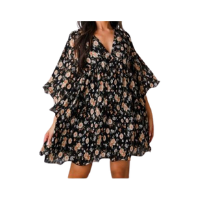 Vestido estampado floral negro de declaración de moda para mujer de proveedor indio mejor calificado a la venta en cantidad a granel - Product Image 1