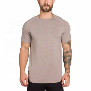 OEM Vente en gros T-shirts de gym coupe ajustée pour hommes 95% coton 5% élasthanne T-shirt de fitness avec col à ourlet incurvé long et solide - Product Image 5