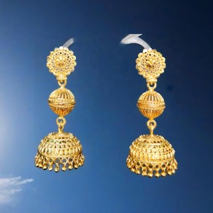ชุดเครื่องประดับต่างหู Jhumka ชุบทอง100% 22CT พร้อมชุดต่างหูดีไซน์หรูหราสำหรับสวมใส่เครื่องประดับผู้หญิง - Product Image 6
