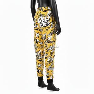 กางเกงจ็อกเกอร์ผู้หญิง พรีเมียม ผ้าเทอร์รี่โพลีเอสเตอร์ 240 GSM พิมพ์ลายสีเหลืองดำทั้งตัว แบบซับลิเมชั่น รับสกรีนโลโก้ กางเกงผู้หญิง - Product Image 5