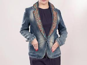 Manteau en jean pour femmes avec sculpture à la main Veste en cuir Western Veste de sport Western Blazer de sport pour femmes Veste en cuir pour femmes - Product Image 6