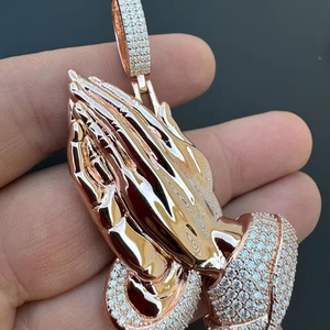 Unisex 14K Rose Gold Sterling Silver Bạc Cầu Nguyện Gấp Tay Tôn Giáo Mặt Dây Chuyền Moissanite Đồ Trang Sức Thời Trang Phong Cách Mặt Dây Chuyền & Charms - Product Image 1