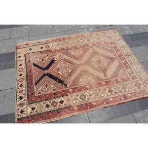 Alfombra Turca Clásica de Estilo Kilim, Color Beige Rojizo, Gran Tamaño, 4.1 x 5.5 pies, Diseño de Patchwork, Ecológica, con Base de Látex y Lana, Grosor de 10 mm - Product Image 2