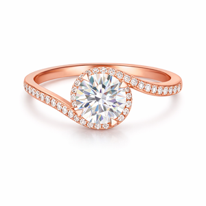 Bague de fiançailles en or massif 14 carats, style éternité, sertie d'un halo de diamants de laboratoire certifiés IGI, plaquée or, 1 carat, taille ronde - Product Image 2