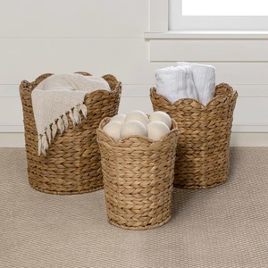 Ensemble de 3 paniers de rangement en jacinthe d'eau tissés à la main de style bohème, vente en gros, écologiques, fabriqués au Vietnam - Product Image 3