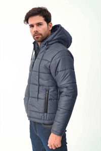 Vestes d'hiver pour hommes en nylon matelassé surdimensionné noir à col à capuche personnalisé, imperméables, respirantes, extrêmement chaudes, OEM - Product Image 4