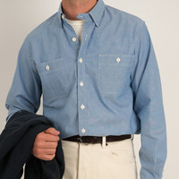 Camisa de Chambray de Manga Larga para Hombre, Talla Grande, Transpirable, 100% Algodón, Estilo Casual de Negocios, de Alta Calidad, con Botones Cubiertos