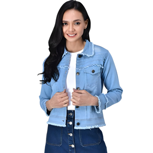 Chaqueta vaquera informal de algodón con logotipo personalizado de fabricante para mujer, Chaqueta vaquera azul cielo al mejor precio, mono, chaqueta vaquera para mujer - Product Image 5