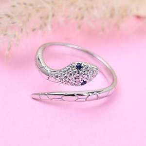 NOVAMART Fine Romantic 925 Sterling <b>Silver</b> Snake Finger <b>Ring</b> <b>Adjustable</b> Band with Pear Cut Diamond Rhodium Plated Cute Style Who - Product Image 2