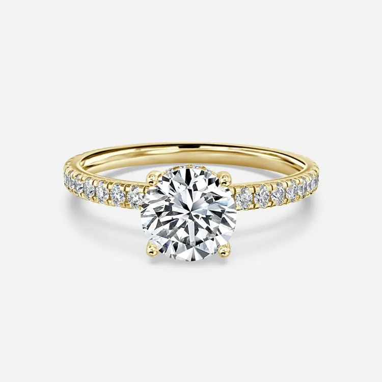 Aantrekkelijk Ontwerp 14K Goud Def Kleur Vvs1 2 Tcw Moissanite Diamanten Ring Rond Verborgen Halo Pave Set Verlovingsring