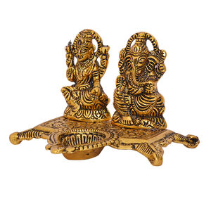 <b>Gold</b>-Plated Metal Laxmi Ganesh Ji <b>Statue</b> Model Modern Traditional Religious Home Decor Business Gift for Festive Occasions - Product Image 5