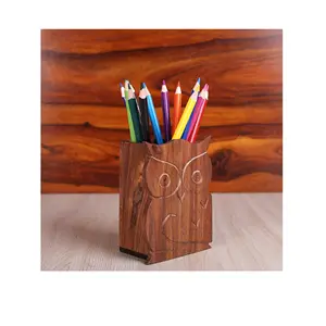 Ahşap dekoratif baykuş tasarım ahşap ahşap kalemlik ve kalem sahipleri el yapımı geleneksel masa kaynağı okul ofis kırtasiye