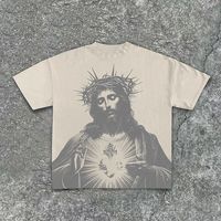 Usine personnalisée en gros hommes T-Shirt imprimé numérique Vintage Jésus impression cou 100% coton 180 grammes tissu poids Style formel