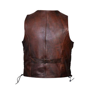 Gilet en cuir véritable pour homme 2026, sans manches, veste de motard, veste en cuir de vache, peau d'agneau, logo OEM personnalisé, fabricant en gros - Product Image 2