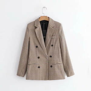 Automne printemps nouveau solide tissé Blazer veste femmes bureau Double boutonnage bouton col cranté 5 couleurs vêtements d'extérieur élégant - Product Image 1