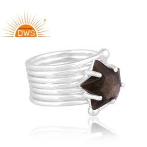 แหวนพลอยออบซิเดียนประกายทองธรรมชาติสีเงินสเตอร์ลิงชั้นดีแหวนเกลียวออกแบบได้ตามต้องการผู้ผลิตเครื่องประดับตามต้องการ - Product Image 3