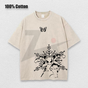 Anime Demon Slayer Oem Print Washed 100% Cotton Woven T-shirt Retro Harajuku Style Unisex Short Sleeve Pullover Hommes Femmes Casual - Product Image 5