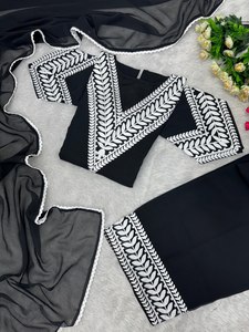 NOUVEAU DESIGNER TOP DE SOIRÉE AVEC TRAVAIL COUDU FANTAISIE EN CHINE ET PAIRE DE PLAZZO COUDU EN CHINE LOURD POUR FEMMES INDIENNES PAKISTANIES - Product Image 5