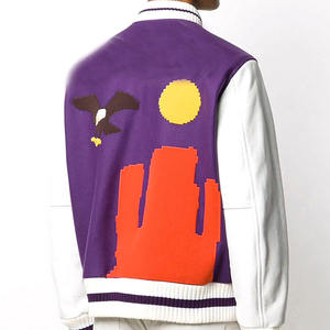 Veste en laine pour hommes de Style High Street bonne qualité Logo personnalisé Letterman Varsity surdimensionné broderie col à capuche simple - Product Image 2