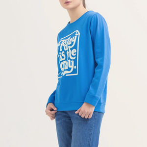 Sweat-shirt à col rond en coton lourd et ample pour femme, avec logo personnalisé sur le devant, manches longues - Product Image 2