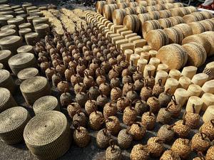 VENTA ENTERA BOLSO HECHO A MANO CILINDRO AGUA JACINTO MANGO BOLSA AGUA JACINTO CESTA DE LOTO AZUL VIETNAM - Product Image 5