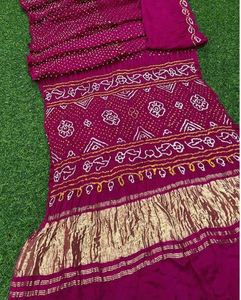Sari Bandhej de Seda Gajji Pesada, Diseño Tradicional, Sari Bandhej de Seda Gajji Suave, Estilo Real al Mejor Precio - Product Image 5