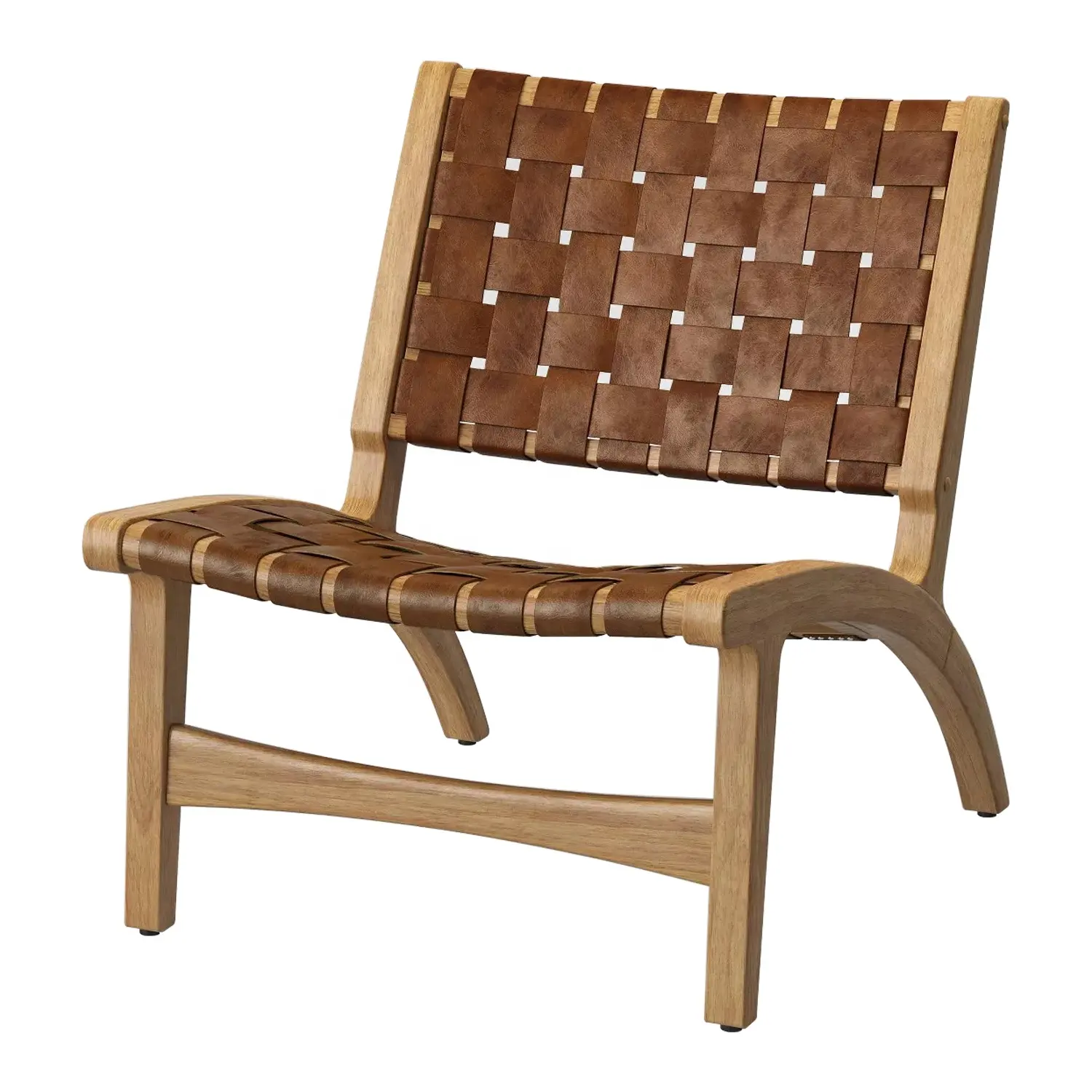 Kursi kayu desain Modern dengan kulit sintetis anyaman kayu Solid kursi jati untuk rumah atau fasilitas santai ruang tamu
