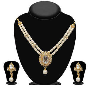Kriaa White Austrian Stone <b>Pearl</b> <b>Necklace</b> <b>Set</b> Gold-Plated for Weddings 2100303 - Product Image 1