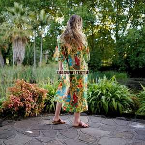 Meilleure vente unisexe indien fait à la main coton vêtements de nuit peignoir Maxi robe dessiné à la main impression ethnique plage Style pour le printemps quotidien - Product Image 5