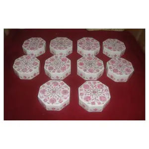 Octagonal Shape Pure White Makrana Marble Inlaid Box With Natural Design For Home Decoration And Gifts Purpose