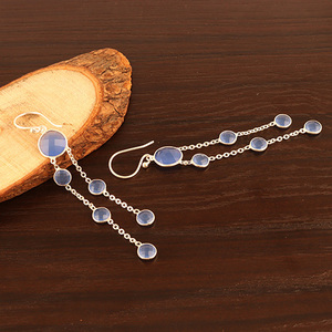Crochet de suspension à facettes bleu calcédoine Multi pierre, boucles d'oreilles en plaqué argent, Design de lustre, boucles d'oreilles, vente en gros - Product Image 5