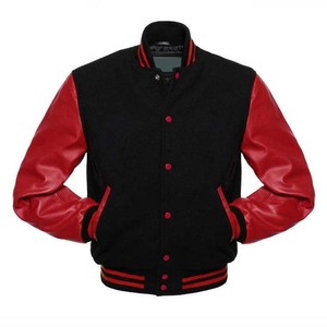 High Quality Customized Logo Design embroidered with leather sleeves Men's Baseball Wool Jackets - Product Image 2