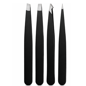 Juego de 4 Pinzas para Cejas de Acero Inoxidable, Inclinadas, Planas, Puntiagudas, Anguladas, Herramienta de Depilación de Precisión, Color Negro - Product Image 1