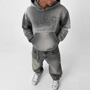 Nueva Llegada, Sudadera con Capucha Unisex de Estilo Urbano, Bordado Personalizado, 100% Algodón, Corte Regular, Felpa Francesa, con Pedrería, Antiencogimiento, con Acabado Ácido - Product Image 3