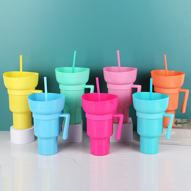 Ready to Ship in Stock Factory Price 32oz Cold Water Custom Logo Tumbler 2 in 1 Snack and Drink Cup