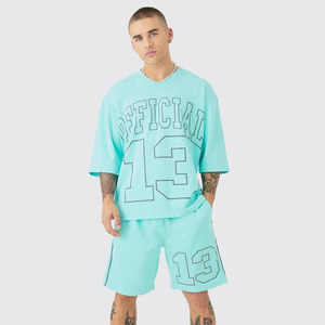 Ensemble de shorts de sueur vintage lavés à l'acide pour hommes personnalisés ensemble de t-shirts respirant tissé tricoté motif solide Style décontracté été - Product Image 6