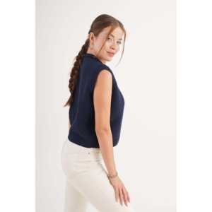 Chaleco de Punto sin Mangas Azul Marino con Botones de Caracol para Uso Exterior, Venta al por Mayor - Product Image 1