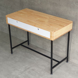 Mini 100x50cm Rubber Wood <b>Desk</b> with Drawers <b>Simple</b> & Minimalist Iron Legs Computer Table for Office or Hotel Use-BD68103 - Product Image 6