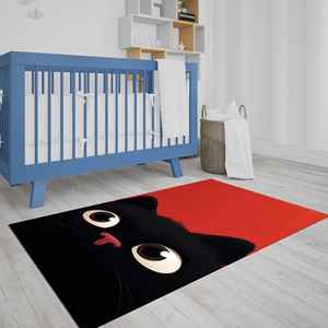 Paillasson mignon chat noir, tapis de bienvenue chaton rouge dessin animé, avec tapis moelleux à poils longs - Product Image 1