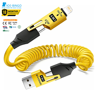 Câble de charge rapide USB C Type C 4-en-1 à ressort 1,5 m, 27W 65W, multi-connecteurs, emballage personnalisé avec logo, marque privée
