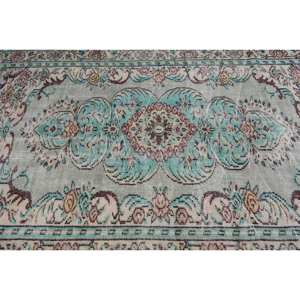 Alfombra clásica de lana azul Beige 5,6X8,9 pies Diseño de retazos turco hecho a mano para sala de estar o dormitorio con respaldo de látex - Product Image 5