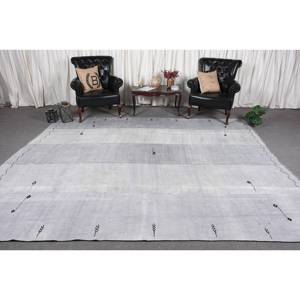 Alfombra de lana turca Vintage Chic 9x10ft tejido plano de retazos grises para decoraciones de sala de estar con respaldo de látex - Product Image 2