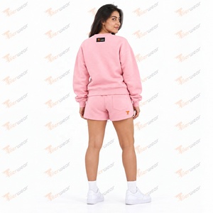 Ensemble sweat-shirt et short en molleton rose pour femme Tierwear, col rond, 100% coton, broderie, tenue décontractée d'automne - Product Image 6