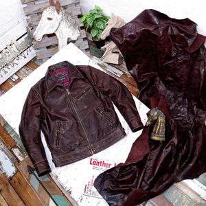 Chaqueta de cuero genuino para hombre Horsehide Slim Green Brown Stone Wash Motorcycle Biker Ropa DE TRABAJO Ropa transpirable Chaquetas para hombres - Product Image 3