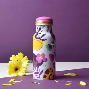 Botella de agua de cobre con estampado floral con vasos, vasos ayurvédicos a prueba de fugas, diseño colorido vibrante, perfecto para regalos y gimnasio - Product Image 3
