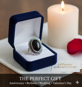 Anillo de Compromiso y Matrimonio de Plata de Ley 925 Hecho a Mano con Ónice Negro y Engaste de Piedra Preciosa en Forma de Pera - Product Image 4